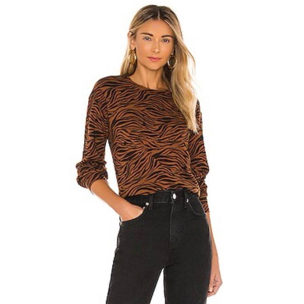 Revolve MONROW brown zebra print crewneck sweater
